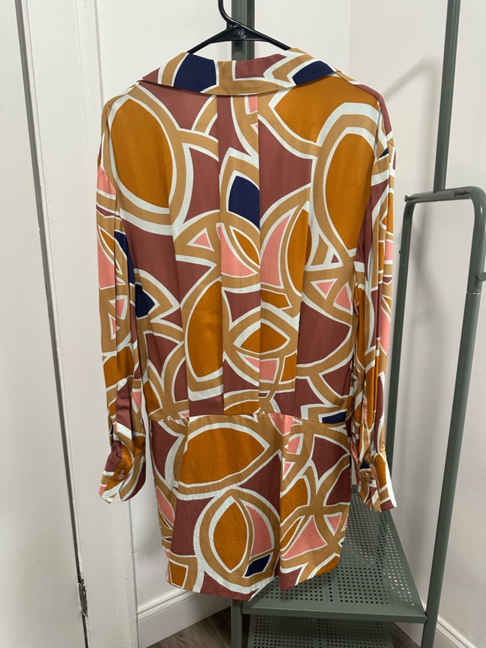 Alexis Long Sleeve Printed Mini Dress in Tan, Pink, Navy & Mustard - Picture 4 of 6